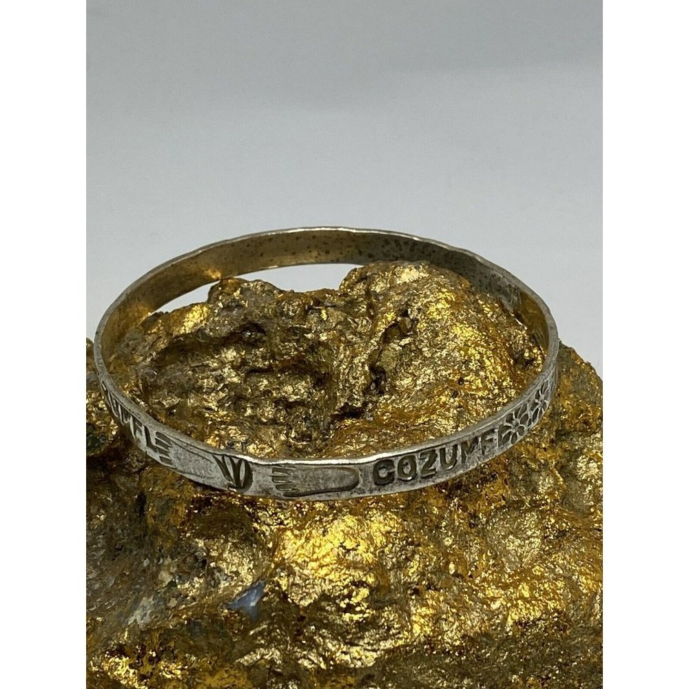 925 Mexico Taxco Sterling Silver Bangle Bracelet w/Cozumel Design 17.3 Grams